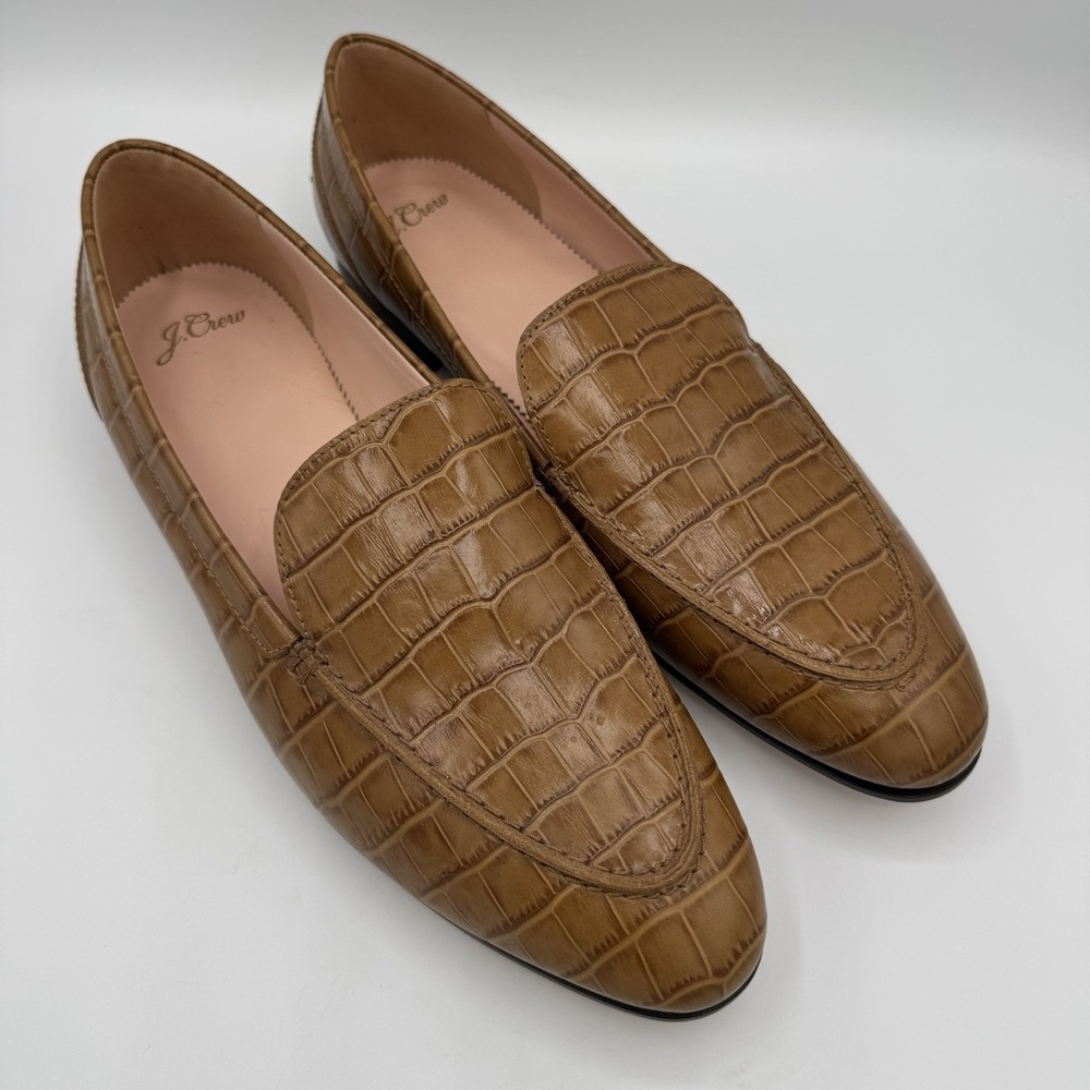 J.CREW Cecile Smoking Slippers Croc-Embossed Leather‎ Flats Size 11 Shoes ~ NWOB